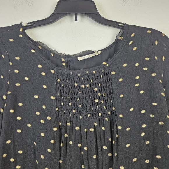 Anthropologie Floreat Black Gold Oval Polka Dot Bell Sleeve Blouse - M - Picture 6 of 10